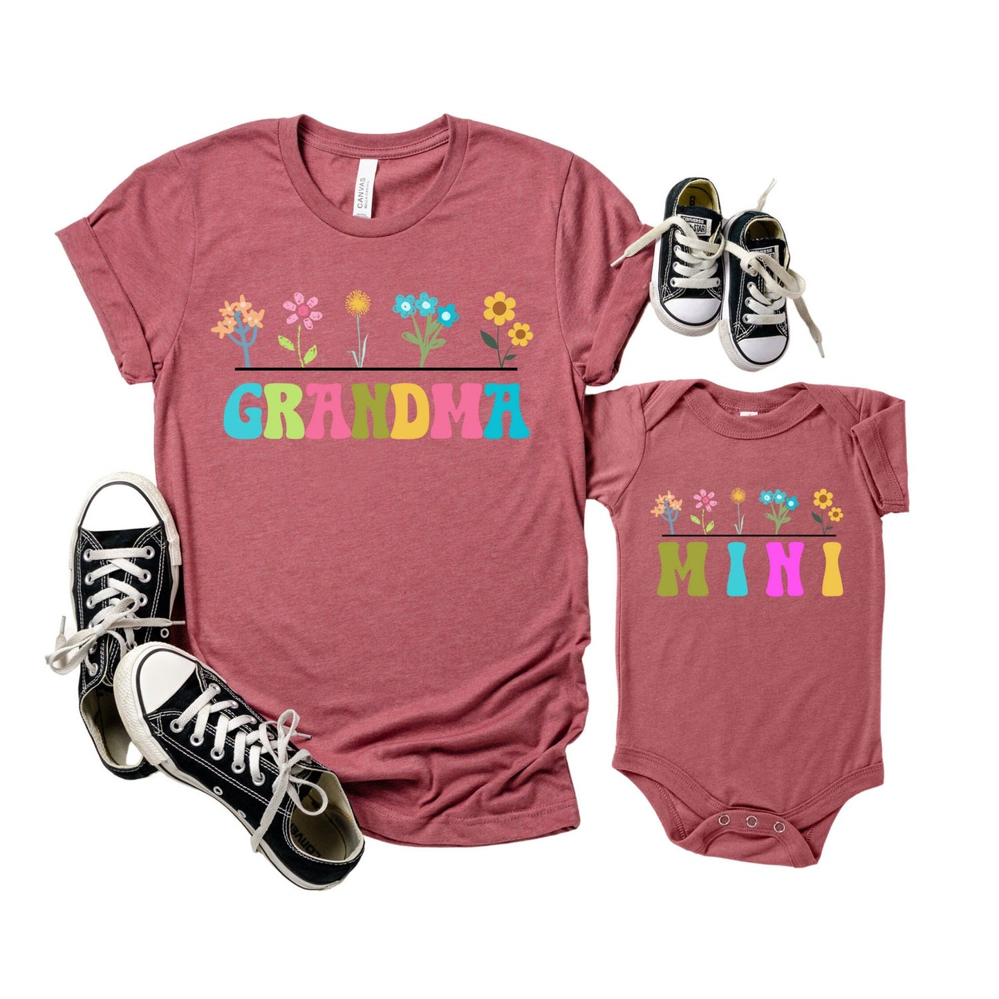 Wildflowers Grandma & Mini Shirt, Boho Grandma and Me Outfit Nana and Mini Matching Family Tshirt Grandma and me Shirts Gigi Gifts Mimi Gift