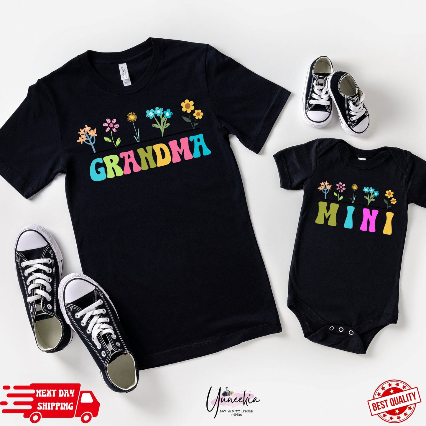 Wildflowers Grandma & Mini Shirt, Boho Grandma and Me Outfit Nana and Mini Matching Family Tshirt Grandma and me Shirts Gigi Gifts Mimi Gift