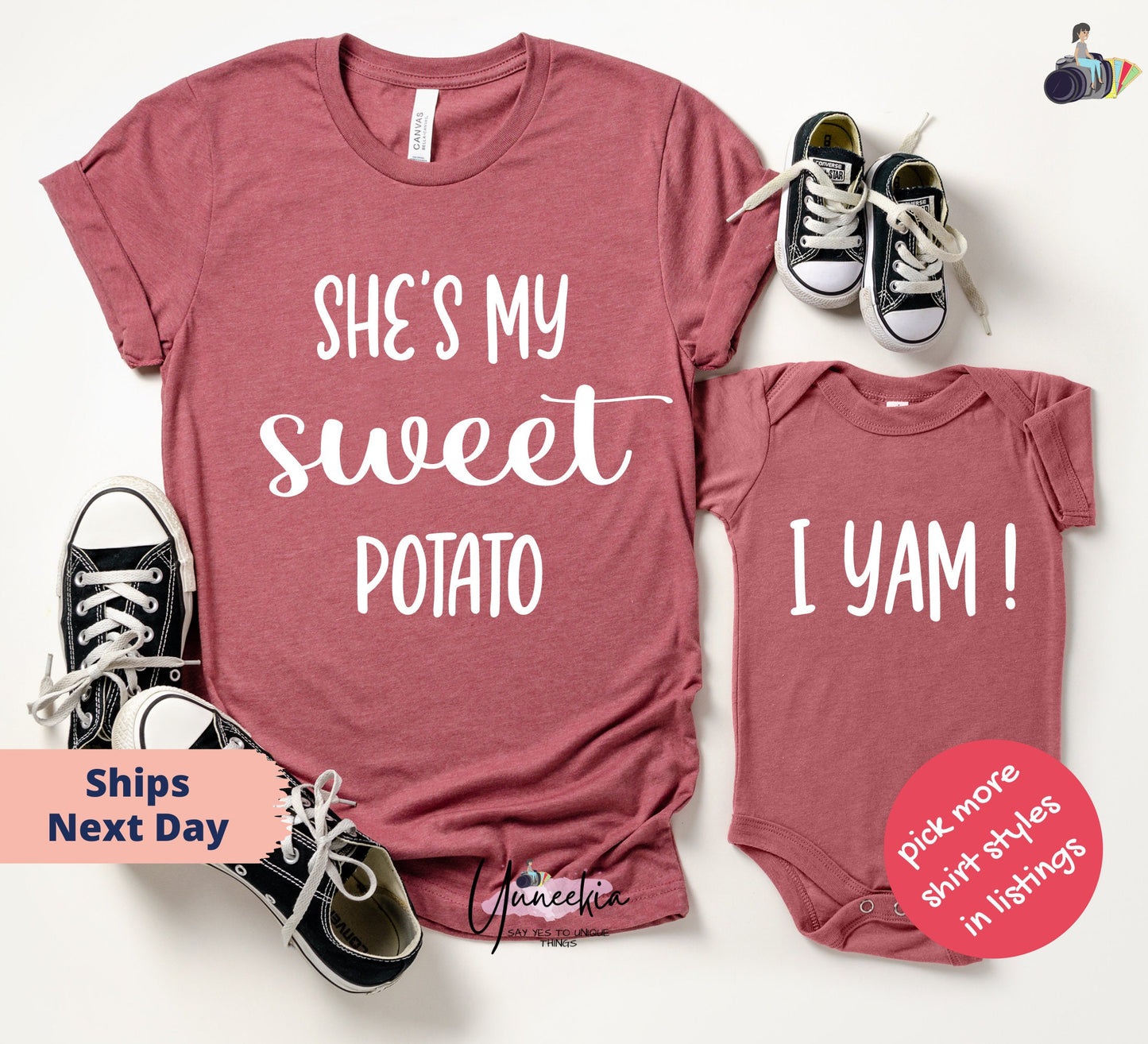 Mother Baby Matching Gift Set, She's My Sweet Potato shirt, I Yam Shirt, Couples Shirts, Funny Spring Daddy Me Shirt, Baby Mommy Shirt