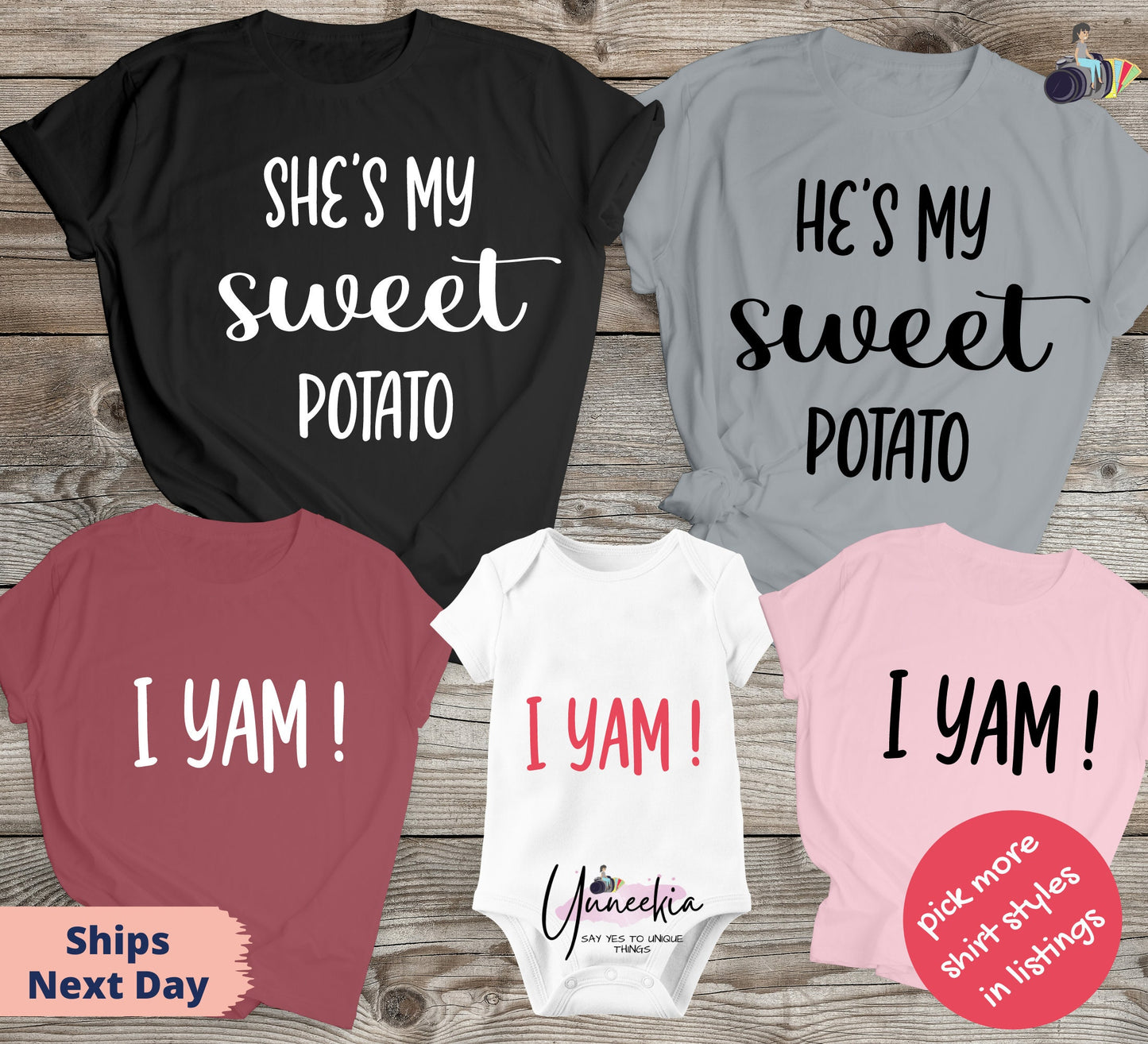Mother Baby Matching Gift Set, She's My Sweet Potato shirt, I Yam Shirt, Couples Shirts, Funny Spring Daddy Me Shirt, Baby Mommy Shirt