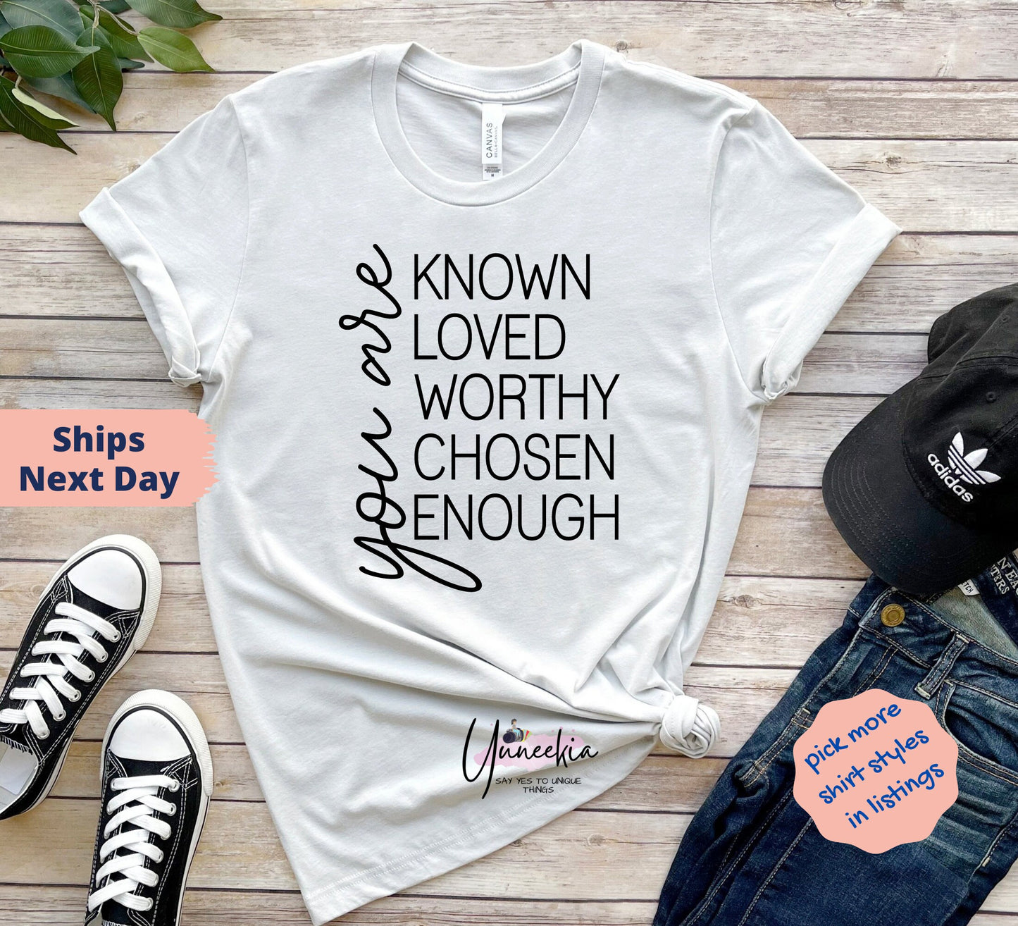 You are Known Shirt, You Are Known, Loved, Worthy, Chosen, Enough Shirt, , Positive Shirt, Empowered Woman Shirt, Inspirational Shirts