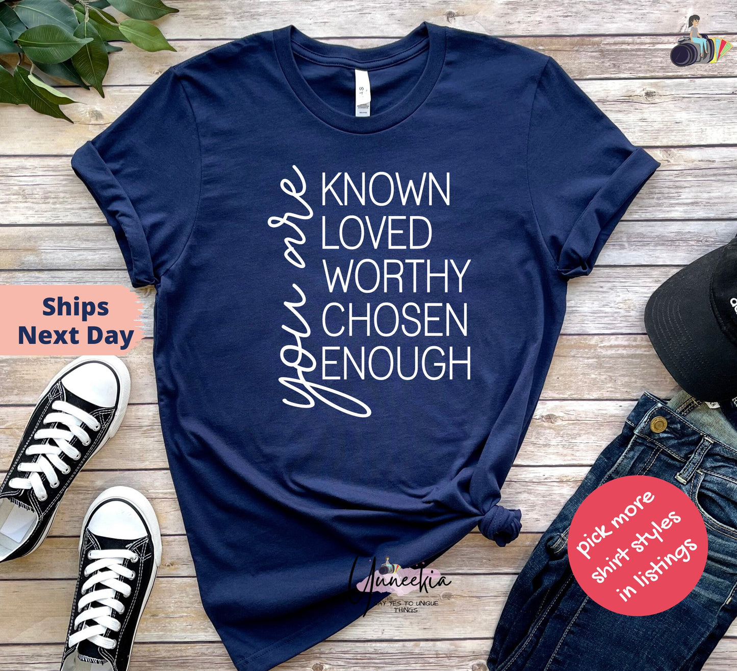 You are Known Shirt, You Are Known, Loved, Worthy, Chosen, Enough Shirt, , Positive Shirt, Empowered Woman Shirt, Inspirational Shirts