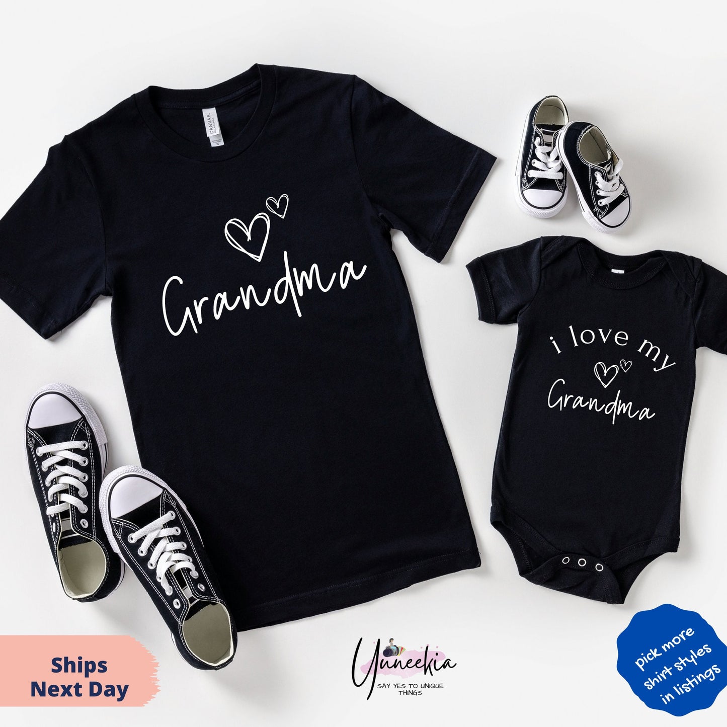 I love My Grandma Matching Set for Baby Shower, Grandma Gift set for grandma and new grandchildren, Mother's Day Shirt, New Grandma Gift