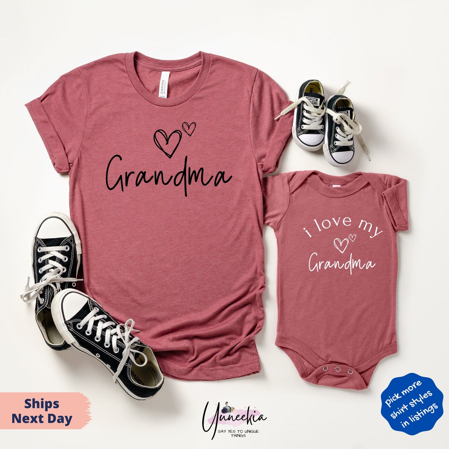 I love My Grandma Matching Set for Baby Shower, Grandma Gift set for grandma and new grandchildren, Mother's Day Shirt, New Grandma Gift