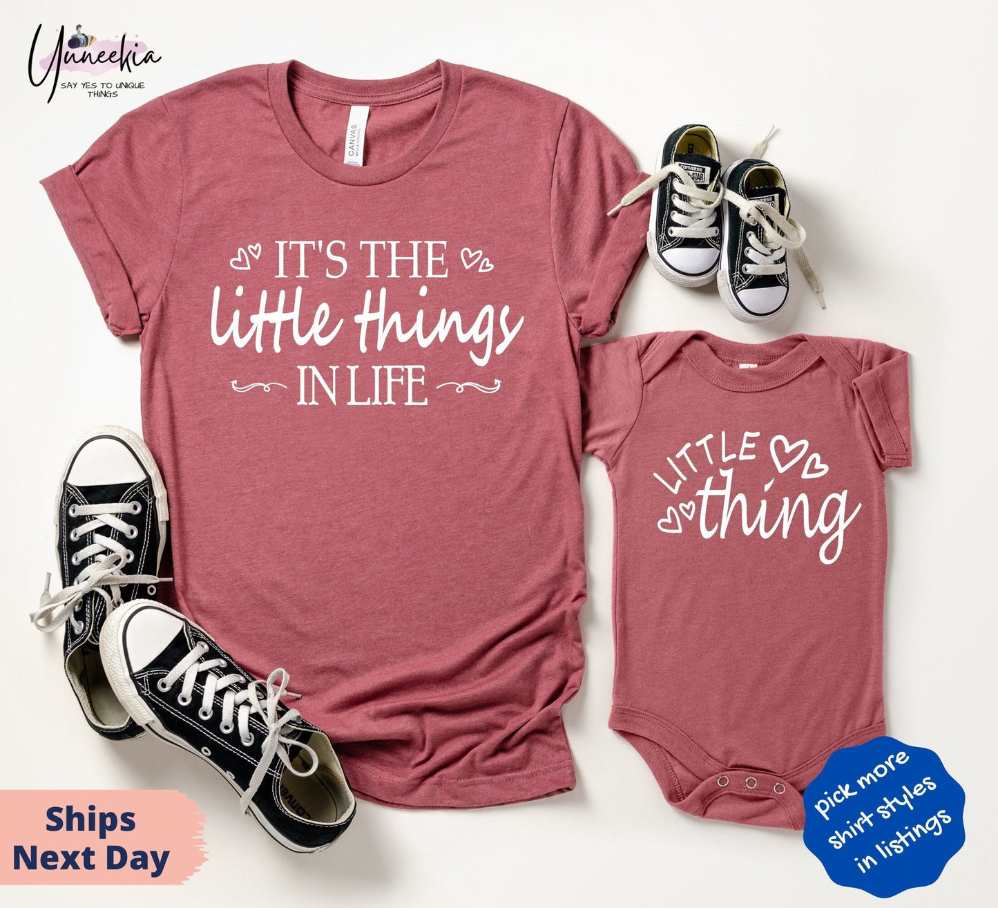 Funny New Mom Gift,Little Thing Bodysuit,It is The Little Thing In Life,Mama Mini Matching Set,Mama Shirt,Baby Bodysuit,0-24 Months Gift