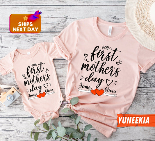 Personalized Our First Mothers Day Shirt, Mommy and me Dinosaur Matching Shirt, New Mom Mothers Day Gift, Mother And Baby First Mothers Day