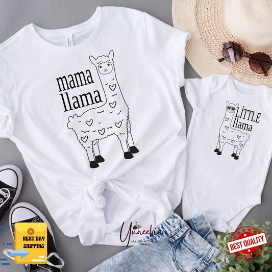 Mama Llama Shirt, Baby Little Llama, Mommy and Me Outfits, Mommy and Baby Matching,  Mom and Daughter, Baby Shower Gift, Mothers Day Gift