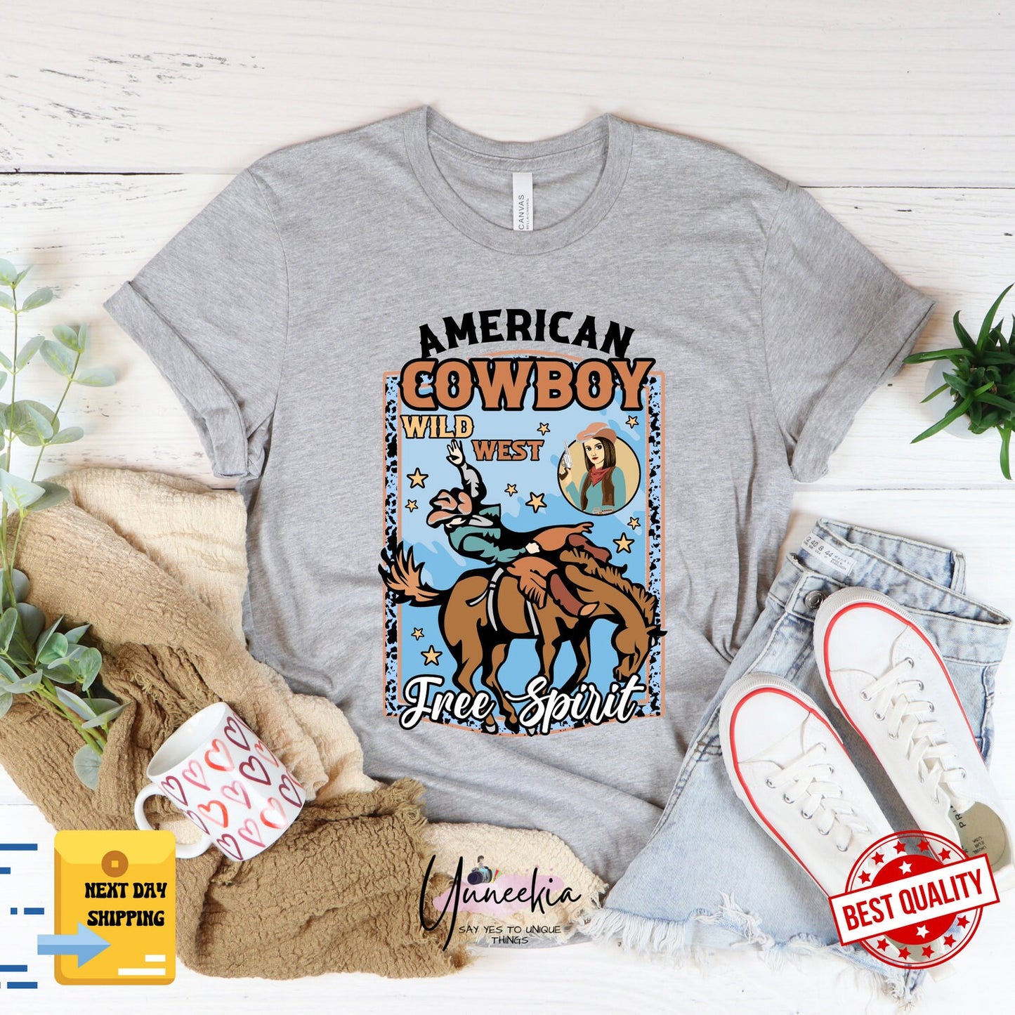 American Cowboy Shirt, Comfort Colors, Womens 4th of July Shirt, Western Graphic Tee, Fourth of July Shirt T-Shirt, USA shirt, Howdy TShirt