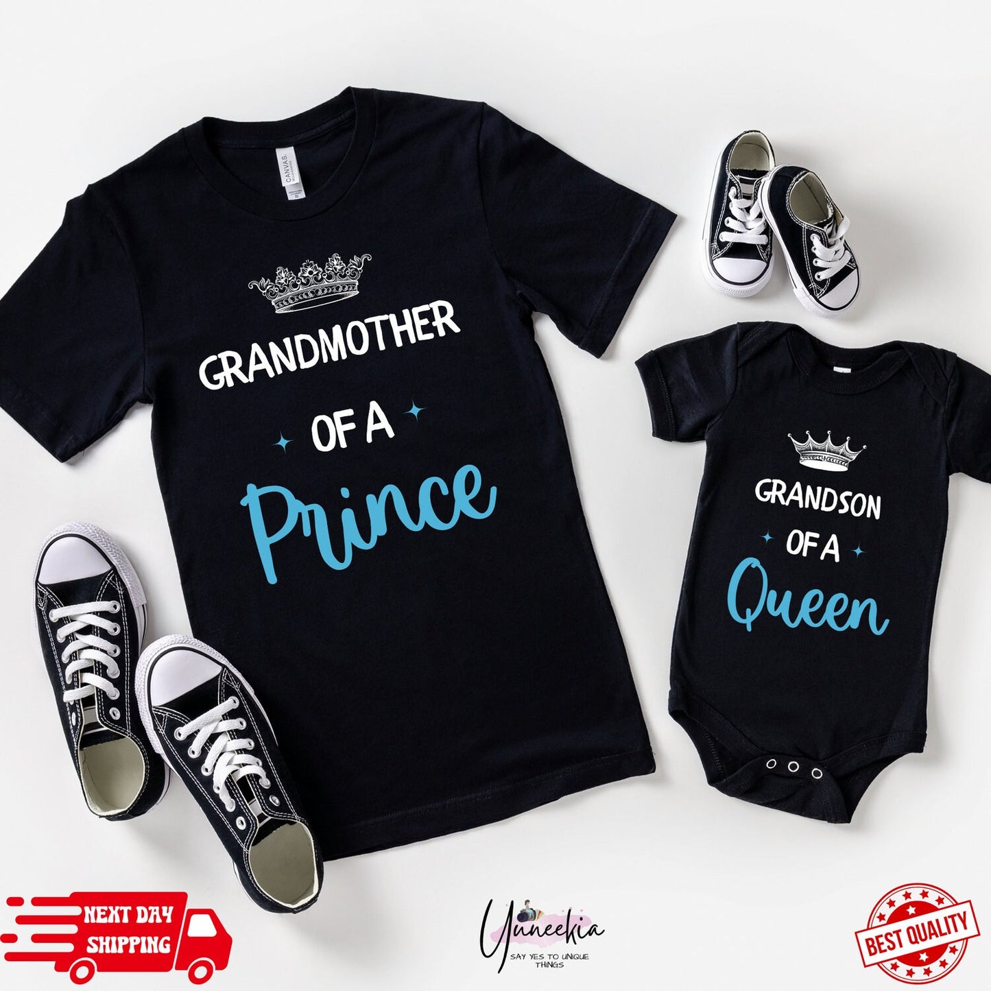 Grandmother of a Prince, Grandson of a Queen Matching Grandma and Me Shirts for Baby Boy, Toddler, Grandma and Baby Matching Outfits Clothes