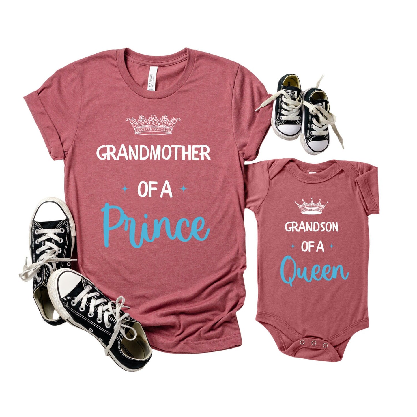 Grandmother of a Prince, Grandson of a Queen Matching Grandma and Me Shirts for Baby Boy, Toddler, Grandma and Baby Matching Outfits Clothes