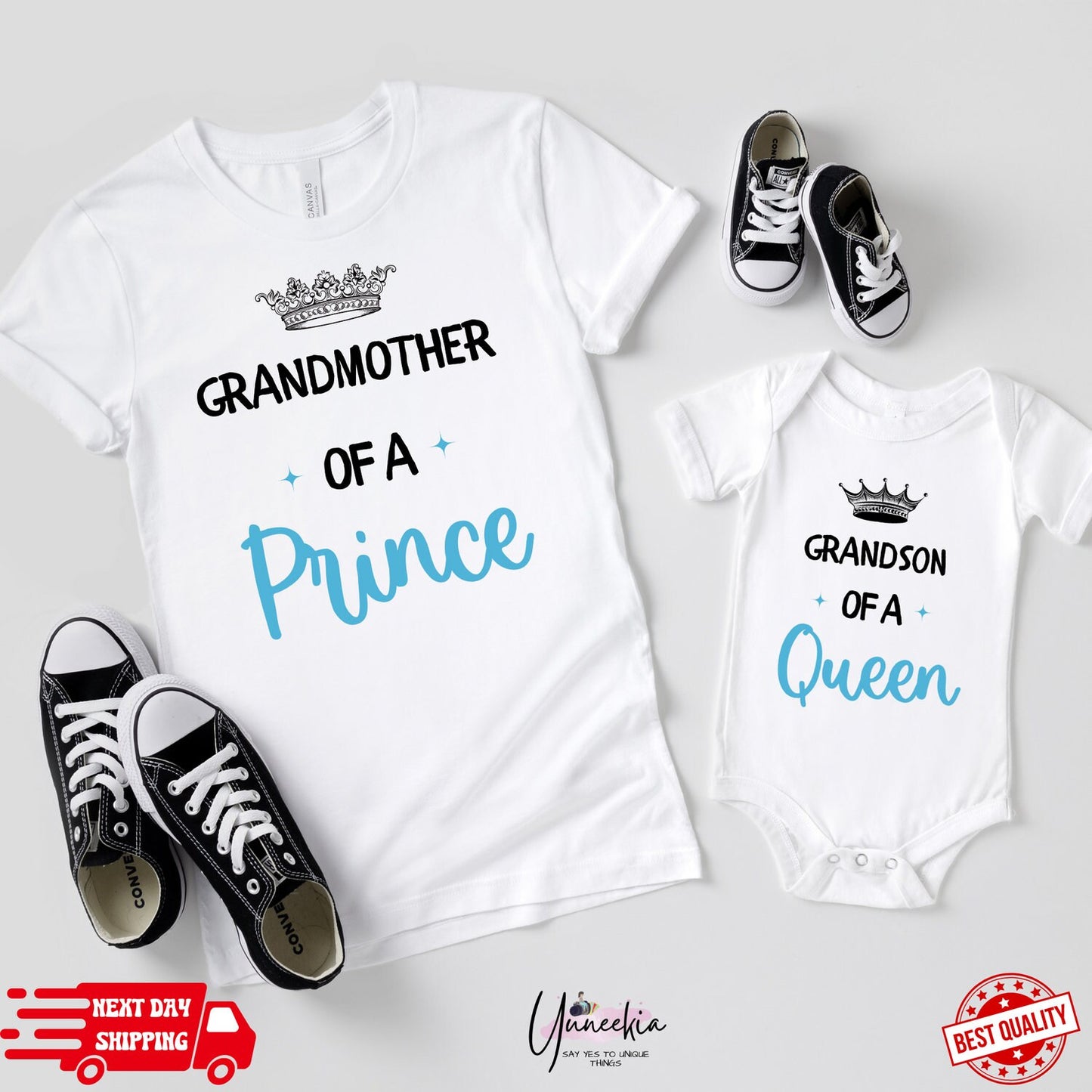 Grandmother of a Prince, Grandson of a Queen Matching Grandma and Me Shirts for Baby Boy, Toddler, Grandma and Baby Matching Outfits Clothes