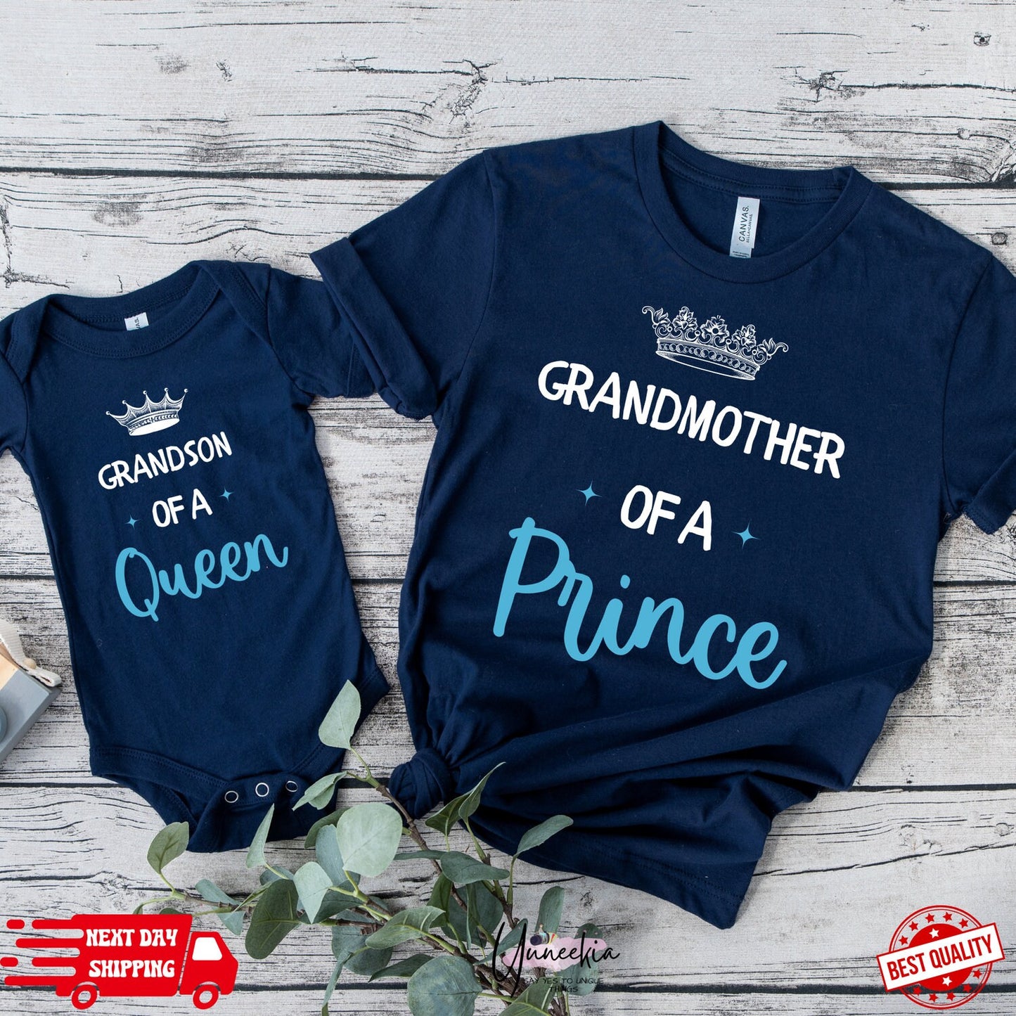 Grandmother of a Prince, Grandson of a Queen Matching Grandma and Me Shirts for Baby Boy, Toddler, Grandma and Baby Matching Outfits Clothes